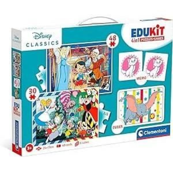 Clementoni - Edukit - Disney - 4 i 1 inlärningslåda - 2 pussel, 1 memo, 1 uppsättning med 6 kuber - Tillverkad i Italien - från 4 år och uppåt