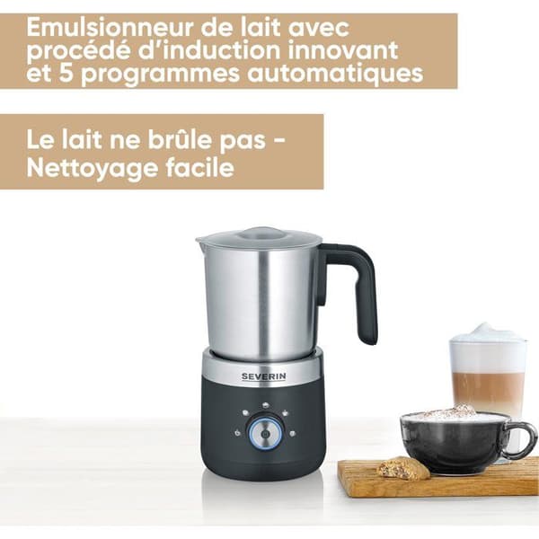 Induktionsmælkeskummer - SEVERIN - SM3588 - Varm eller kold mælkeskummer, 300ml rustfrit stål - 550W - Rustfrit stål/Sort