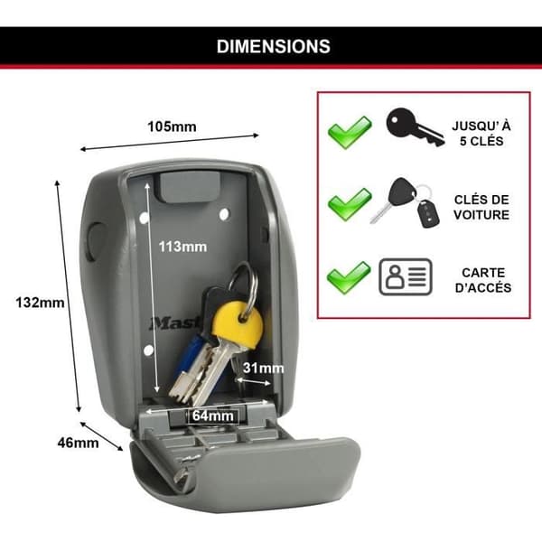 MASTER LOCK Säker nyckellåda - L-format - Förstärkt säkerhet - Väggmontering