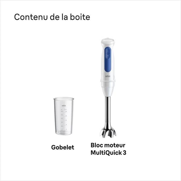 Stavmixer - BRAUN - MultiQuick MQ30001M - 900 W - 2 hastigheter - Vit / Blå