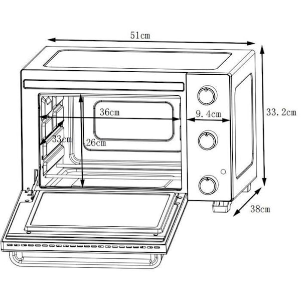 CONTINENTAL EDISON CEMF35B4 - Elektrisk miniugn 35L svart - 1500W - Rotisserie, Naturlig konvektion