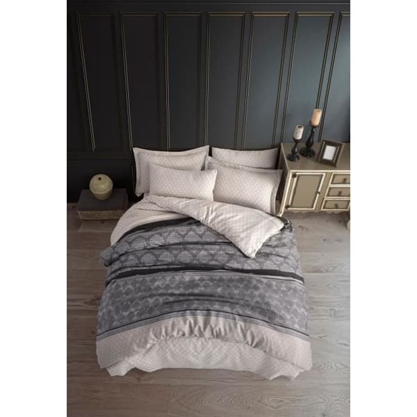 Bäddset - 1 påslakan 220 x 240 cm + 2 örngott 60 x 60 cm - 65% bomull, 35% polyester - Grå
