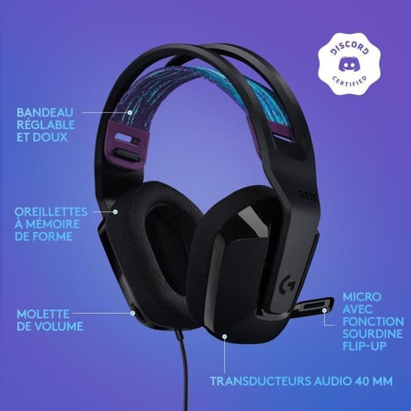 GAMING-headset - Lättvikt - LOGITECH G - G335 WIRED - SVART Discord-certifierad