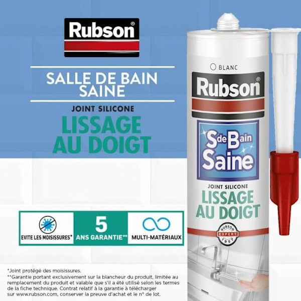 Sanitetsfogmassa - RUBSON - 1469154 - Hälsosamt badrum - Fingerutjämnande - Vit - 280ml
