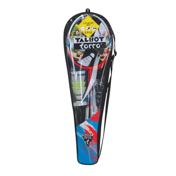 Badmintonset - TALBOT TORRO - 4 Fighter - 4 racketar - Multifilamentsträng med öljetter - 3 syntetiska badmintonbollar