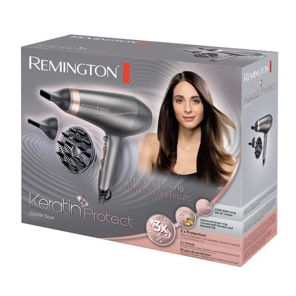 REMINGTON AC8820 Keratin Protect Hårtork 2200W - 2 koncentratorer + 1 diffusor - Grå