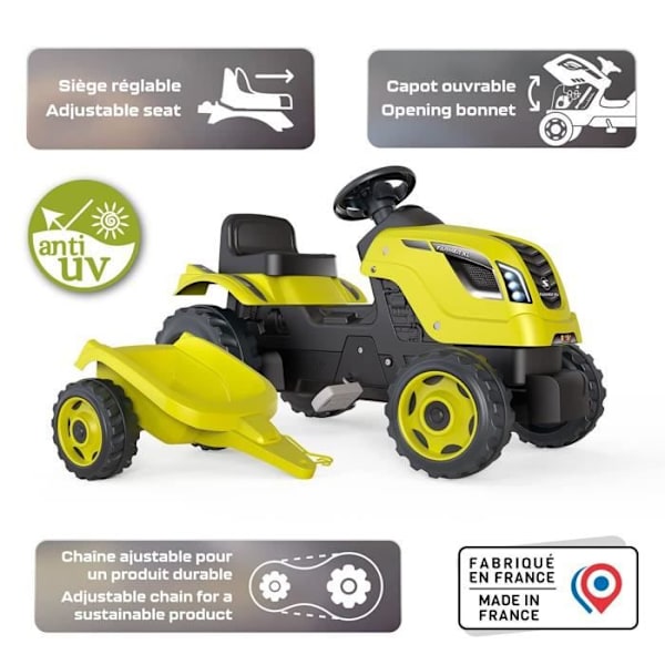 Smoby Farmer XL Pedal Tractor + Trailer - Green