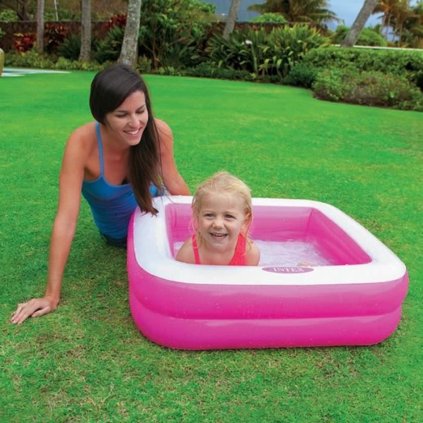 INTEX uppblåsbar pool för barn/baby plaskdamm Carree 85 x 85 x 23 cm (slumpmässig färg)