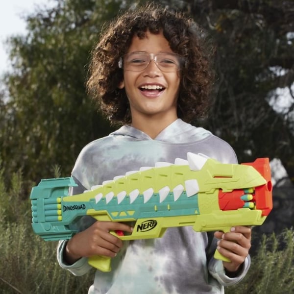 Nerf DinoSquad Armorstrike Dart Blaster, 8-Dart roterande pipa, 16 Nerf Elite Dart, Ankylosaurus Design