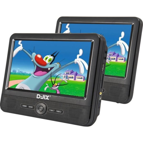 DJIX PVS906-50SM 9 bärbar DVD-spelare - Dubbelskärm - 2 timmars batteritid - Svart