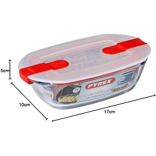 PYREX - COOK & HEAT - Rektangulär glaslåda med lock 17 * 10 cm