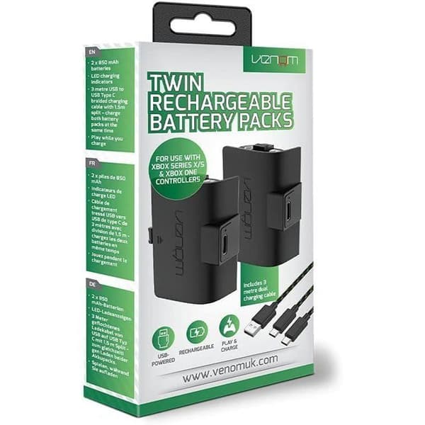 Venom Pack med två uppladdningsbara batterier för Xbox Series X Controller - S - Svart