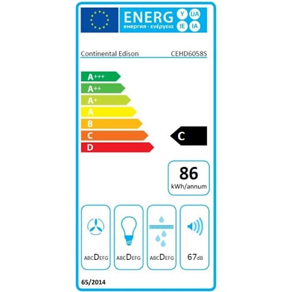 CONTINENTAL EDISON CEHD6058S dekorativ huva i rostfritt stål - 60 cm