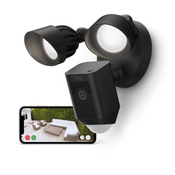 RING - Utomhusövervakningskamera - Floodlight Cam Wired Plus - strålkastare + siren - Svart