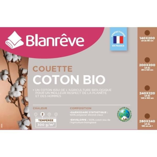 BLANREVE Organisk bomull tempererat täcke - 300 g / m² - 240x260 cm