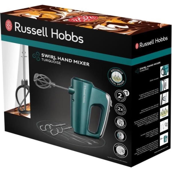 Russell Hobbs 25891-56 virvelblandare, 5 hastigheter, turbofunktion, 1 par propeller, knådare, vispblandare - turkos