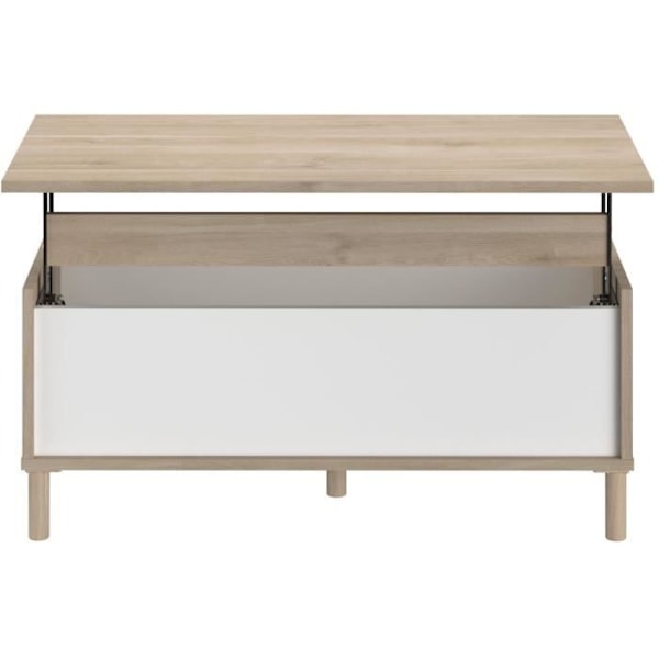 MORPHOS lift-up soffbord - L 100 x D 50 x H 43,6 cm - Rektangulär - Vit / Ek dekor - PARISOT