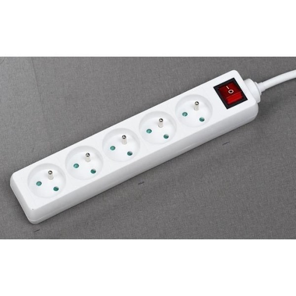 Hushållsenhet - GAO - 5 uttag - Med strömbrytare, 1,4m kabel, barnskydd