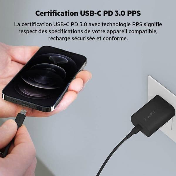 Väggladdare - BELKIN - USB-C - 25W - PD PPS - Svart