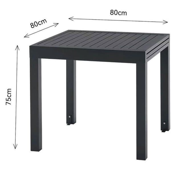 SABAIDECO SOLMA Utdragbart trädgårdsbord för 6, aluminium, 80/160 x 80 x 75 cm, grå antracit Antracitgrå one size