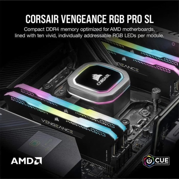 CORSAIR DDR4 PC-minne - VENGEANCE RGB PRO SL 32GB (2x16GB) - 3200Mhz - CAS 16 Optimerad för AMD Ryzen - Svart (CMH32GX4M2Z3200C16)