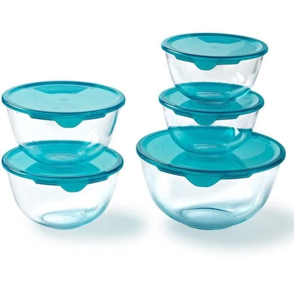 Set med 5 skålar med lock - PYREX - 2x 0,5L + 1x 1L + 2x 2L