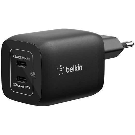 BELKIN 65W USB-C väggladdare med dubbla portar - Nintendo Switch 2 - Svart