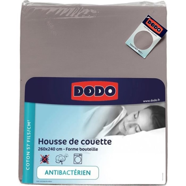 Dodo täcke omslag - 260x240 cm - bomull - antibakteriell - taupe - tillverkad i Frankrike