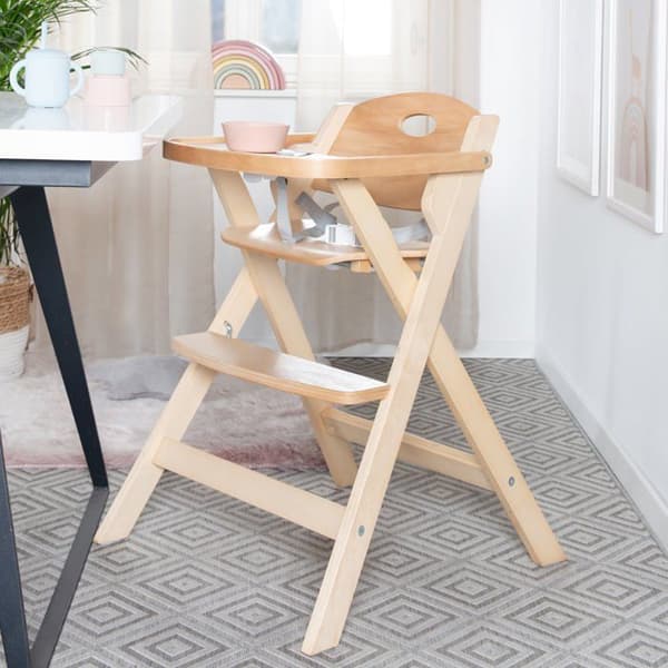 Hopfällbar barnstol - ROBA - FOLD UP SMART - Matbricka + säkerhetssele - Naturträ