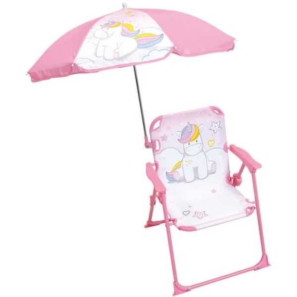 FUN HOUSE Unicorn Camping hopfällbar stol med parasoll - H.38.5 x B.38.5 x D.37.5 cm + parasoll ø 65 cm - För barn