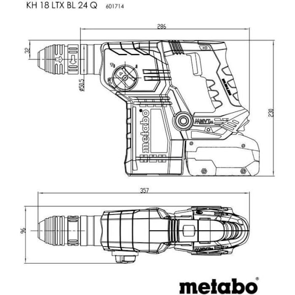 Sladdlös borrhammare - METABO - KH 18 LTX BL 24 Q - 18 V - SDS-plus och cylindrisk