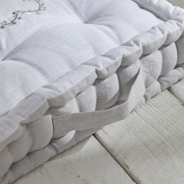 Golvkudde - TODAY - CHARME - Slub x Chambray x Constance Broderi - 40 x 40 x 10 cm