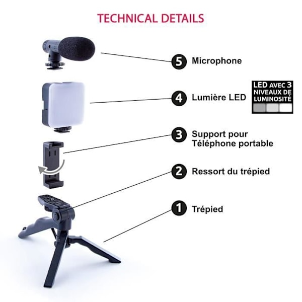 Vlogging Kit - Studio Creator - Podcast & Vlogging Kit With Light and Microphone - INF 033 - Canal Toys