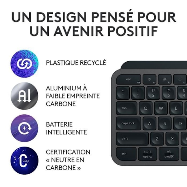 Trådlöst tangentbord - LOGITECH - MX Keys S - Bluetooth - Bakgrundsbelyst - Tysta tangenter - Grafit