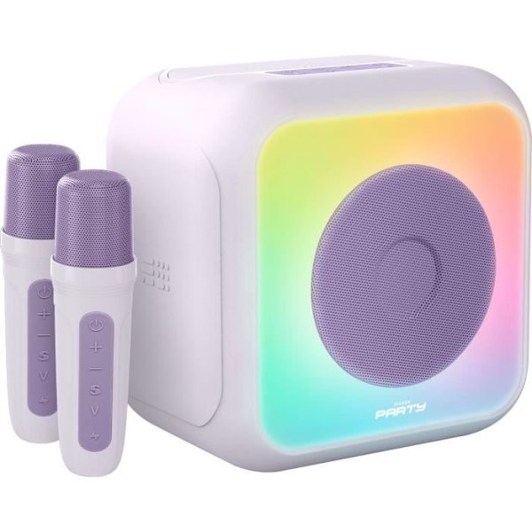 Upplyst karaokehögtalare - BIGBEN - Lavendel - Bluetooth, 30W, 2 USB-C trådlösa mikrofoner, Equalizer, Li-on batteri