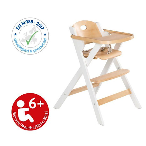 Hopfällbar barnstol - ROBA - FOLD UP SMART - Matbricka + säkerhetssele - Trä / Vit
