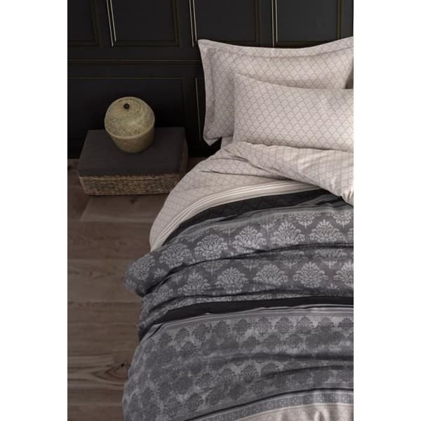 Bäddset - 1 påslakan 220 x 240 cm + 2 örngott 60 x 60 cm - 65% bomull, 35% polyester - Grå