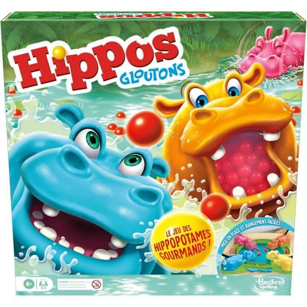 Gluttonous Hippos, brädspel för barn, brädspel, från 4 år, för 2 till 4 spelare, Hasbro Gaming