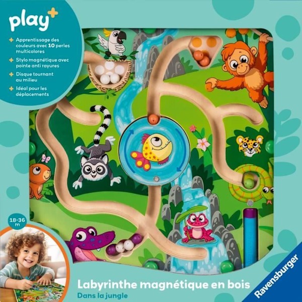 Ravensburger play+, magnetisk labyrint i trä - I djungeln, 6-36 månader, första ålder, baby
