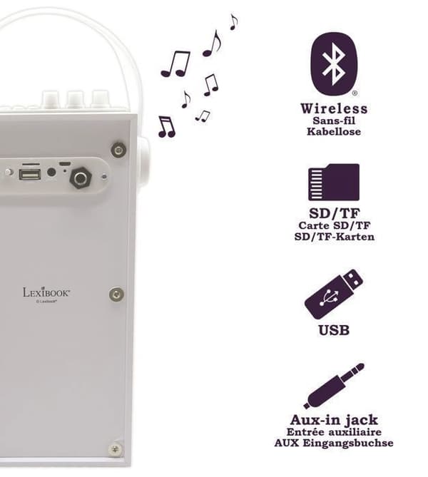 Trendig bärbar Bluetooth-högtalare med mikrofon och ljuseffekter iParty LEXIBOOK