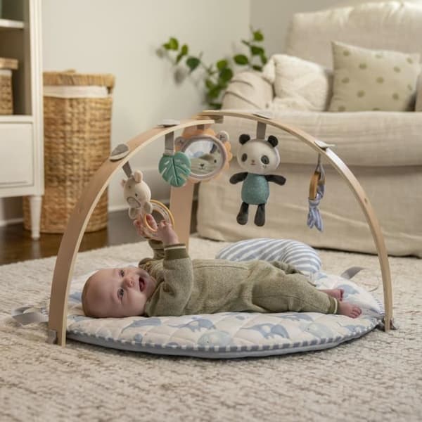 INGENUITY Cosy Spot Elefant Hopfällbar Babylekmatta, Vändbar Kudde, Trälekbåge, Spegel och Sensoriska Babyleksaker