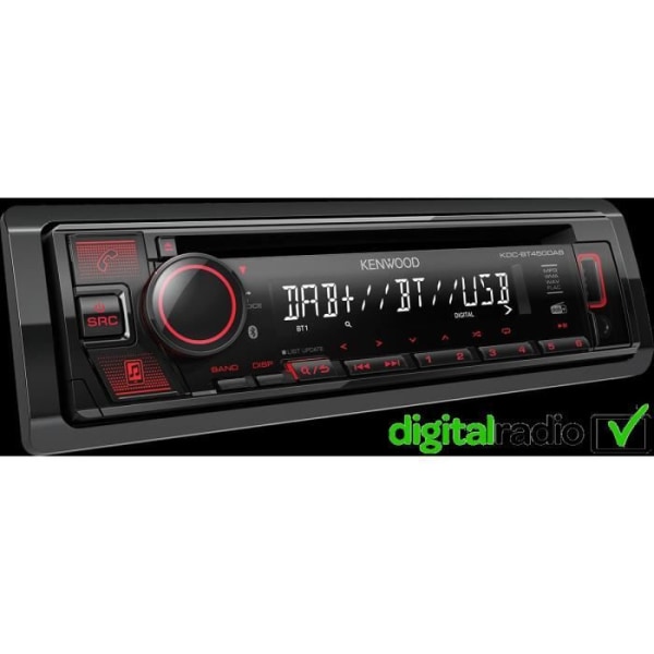 CD bilradio - USB - Bluetooth - DAB+ - Röd belysning - JVC