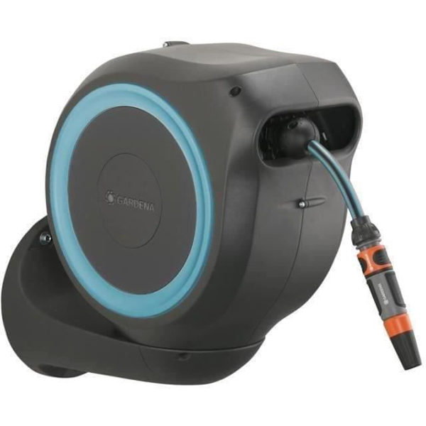 GARDENA Väggmonterad automatisk slangrulle RollUp S 15 m blå rand