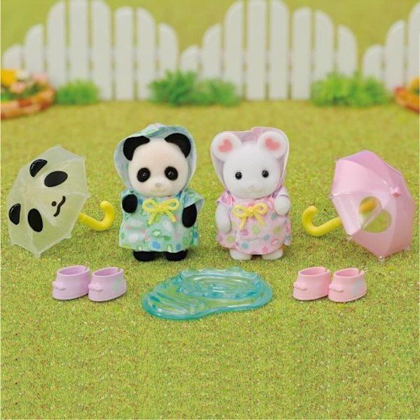 Ledade figurer - SYLVANIAN FAMILIES - Baby Duo i regndräkter - Panda och Marshmallow Mouse