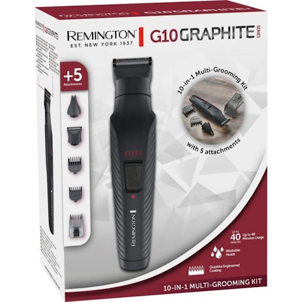 Multifunktionssats - REMINGTON - G10 Graphite Series - 10 i 1 - Självslipande blad, - Batteritid 40 min - USB