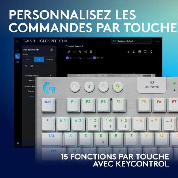 Speltangentbord - trådlöst - Logitech G - G915 TKL X - Touch switch - AZERTY - Vit