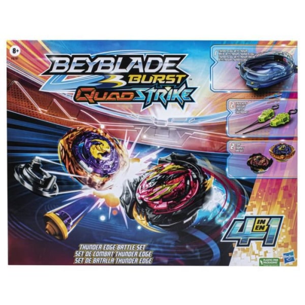 Beyblade Burst Quadstrike, Thunder Edge Combat Set med Arene Beystadium, 2 Toupies och 2 Launchers, från 8 år