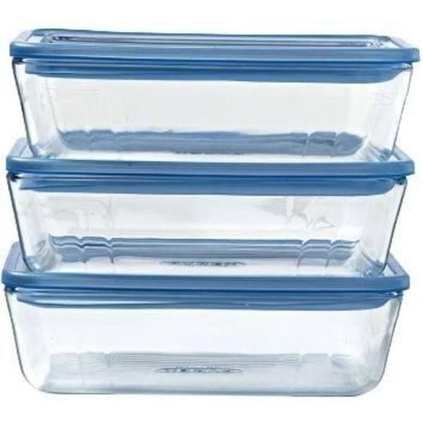 Set med 3 förvaringsbehållare med lock - PYREX - Zero Plastic - Glas - Rektangulär - 0,8 L
