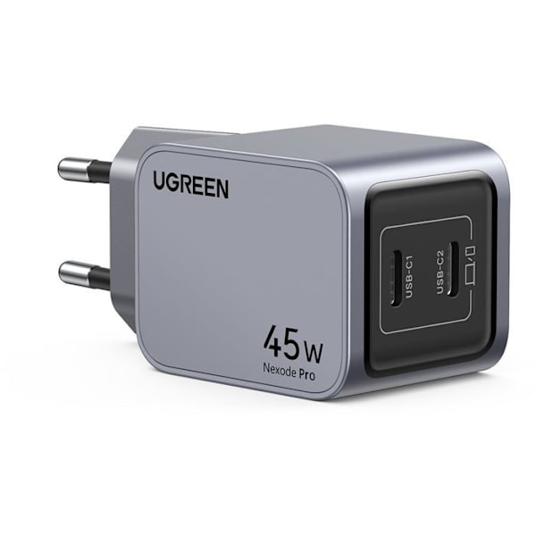 UGREEN Nätadapter - GaN 2 USB-C-portar - 45W - Grå
