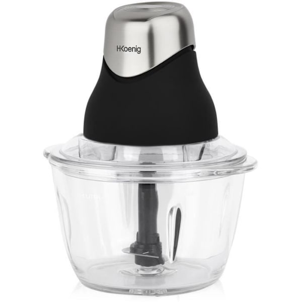 Mini elektrisk hackare - H.Koenig - LEO8 - 320 W - 1 L glasskål - Rostfria blad - Matt svart och krom